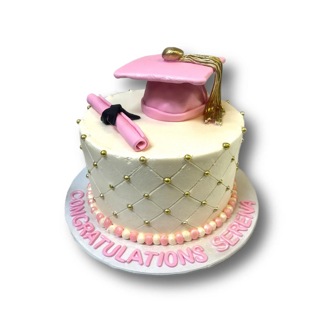Pink and White Graduation Cake That's The Cake Bakery