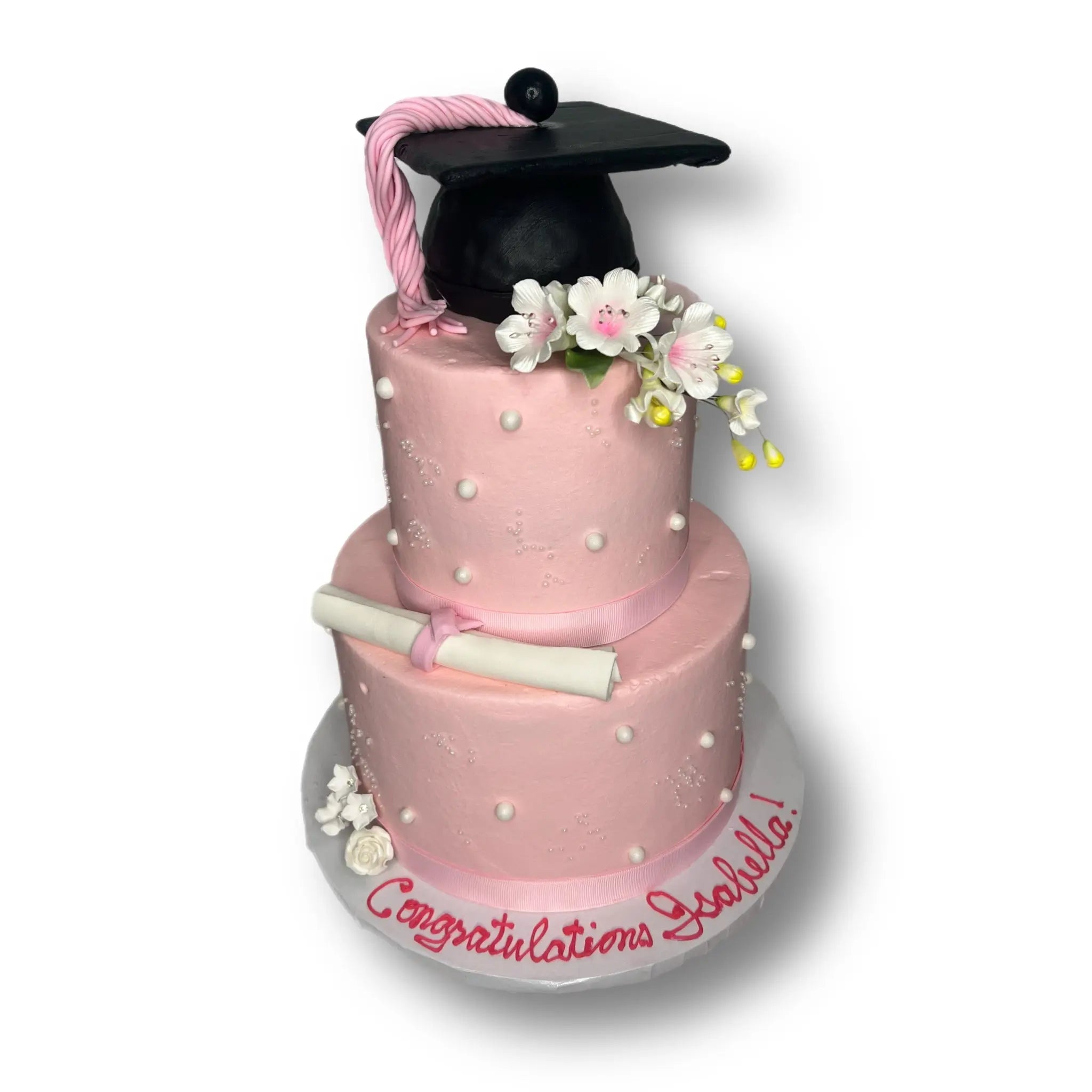 Graduation Cake - Tiered with Hat and Flowers That's The Cake Bakery