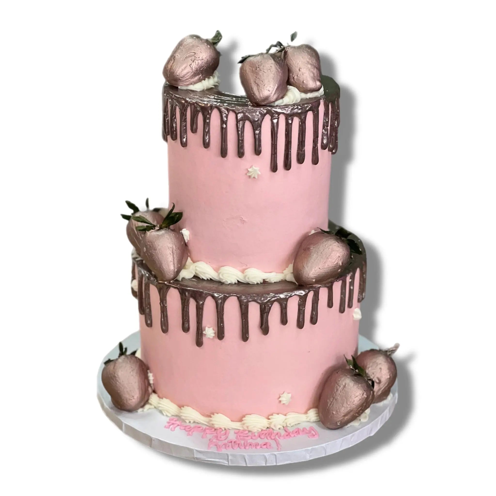 Metallic Drip Cake with Strawberries That's The Cake Bakery