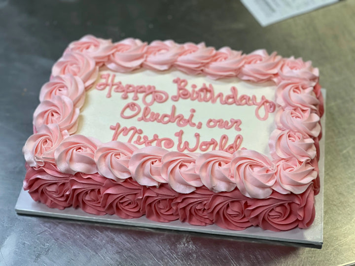 Floral Rosette Border Sheet Cake That's The Cake Bakery