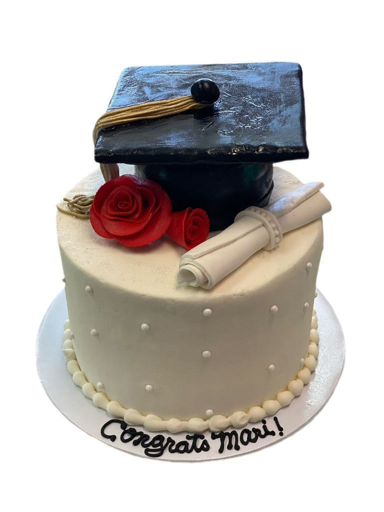 Classic Graduation Cake with Pearls and Hat - That's The Cake Bakery