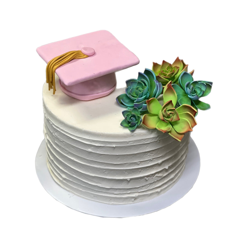 Graduation Cake with Hat and Succulents - That's The Cake Bakery