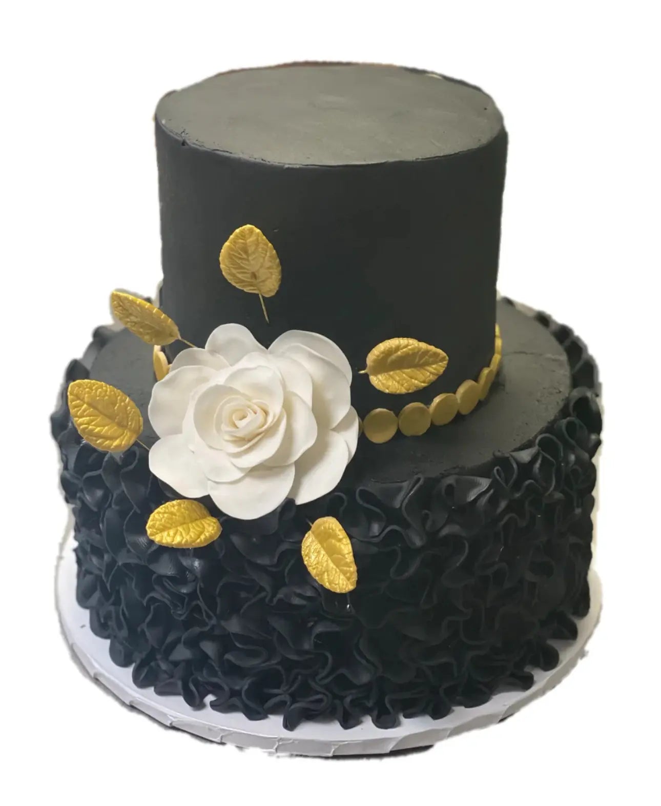 Black Ruffles & White Flower That's The Cake Bakery