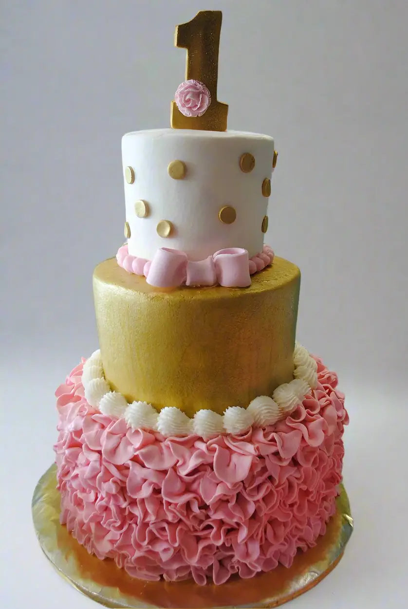 1st Birthday Cake Gold and Pink That's The Cake Bakery
