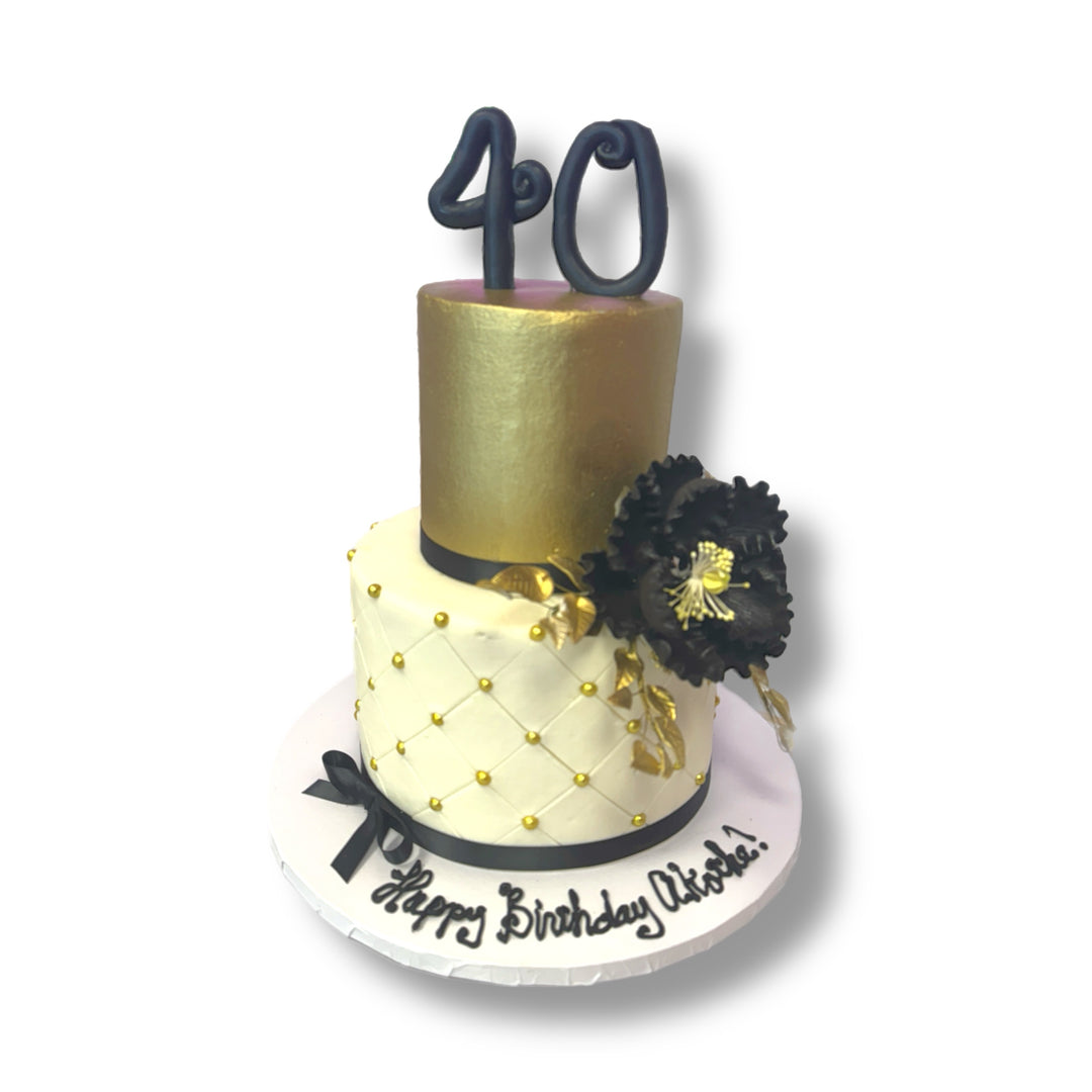 Elegant Gold &amp; White Birthday Cake