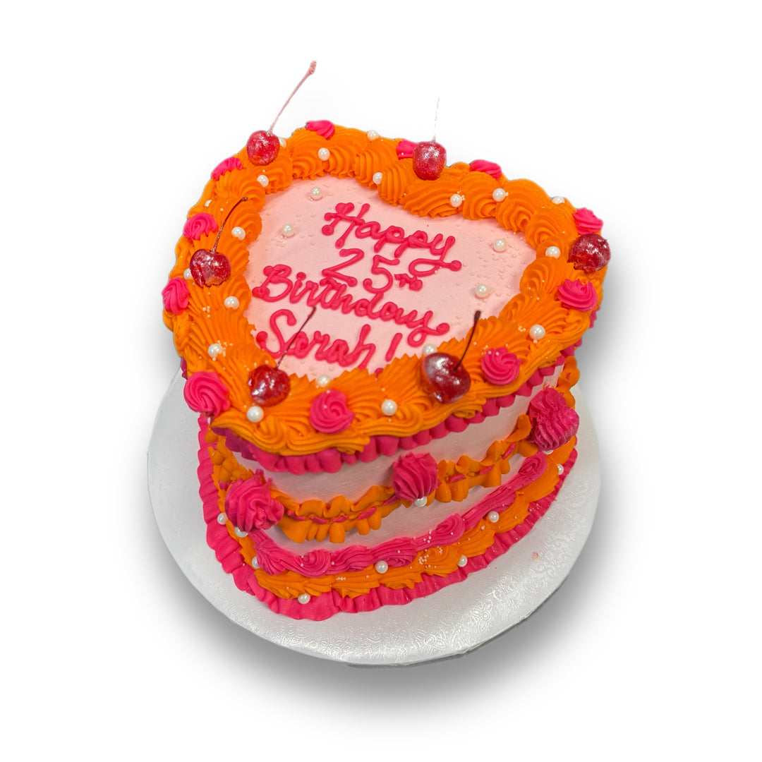 Hot Pink &amp; Orange Heart Piping Cake