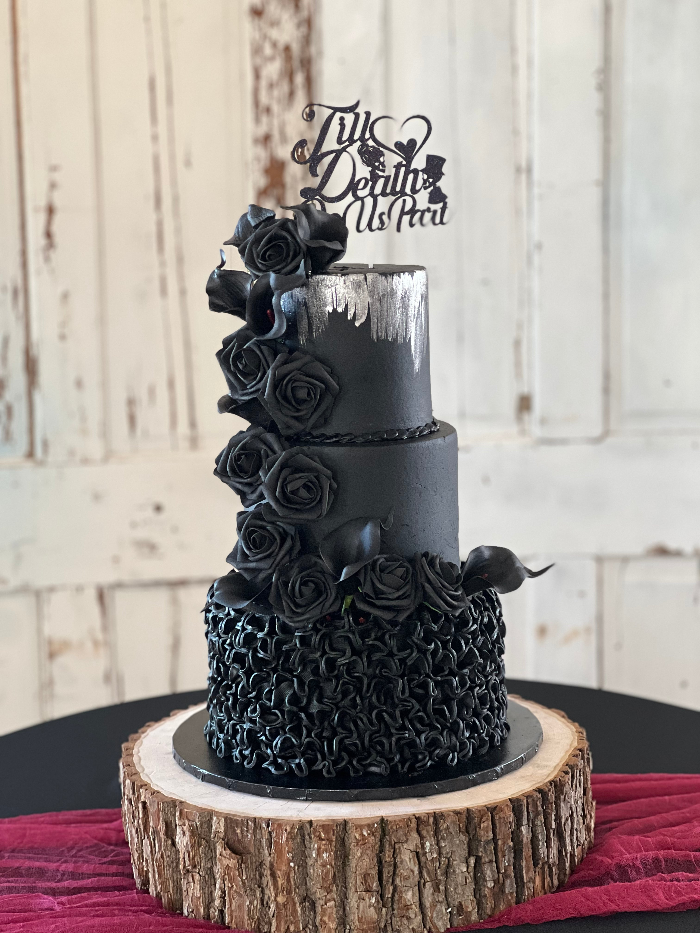 Black Fondant Ruffles with Black Roses