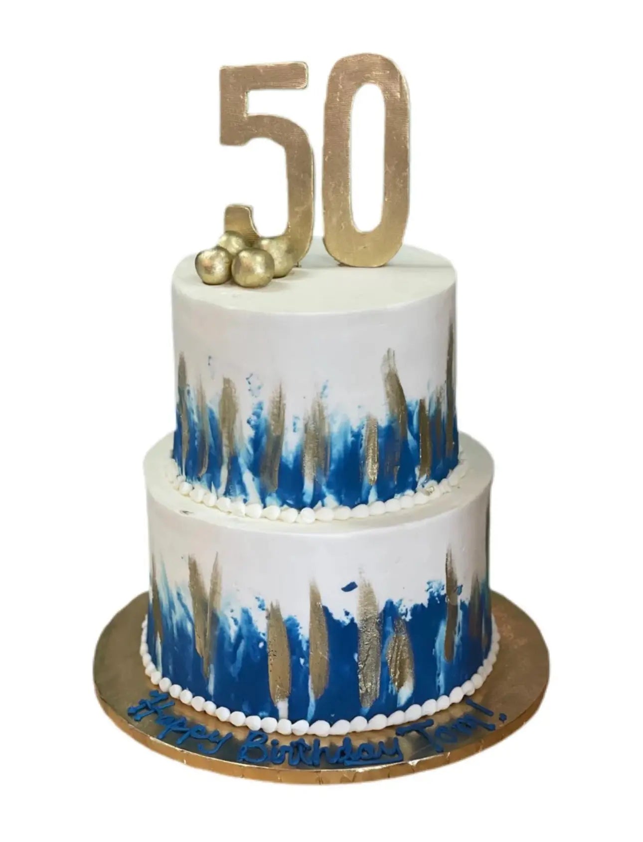 50th Blue and Gold Cake That's The Cake Bakery