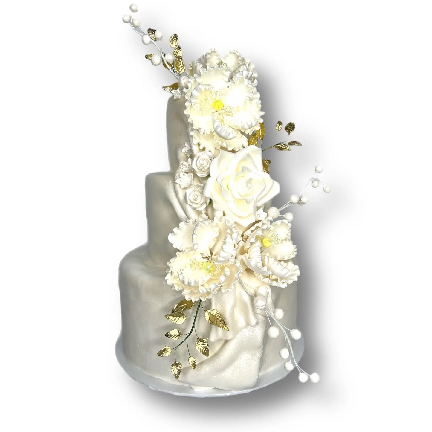 White Wedding with Assorted Sugar Flowers That's The Cake Bakery