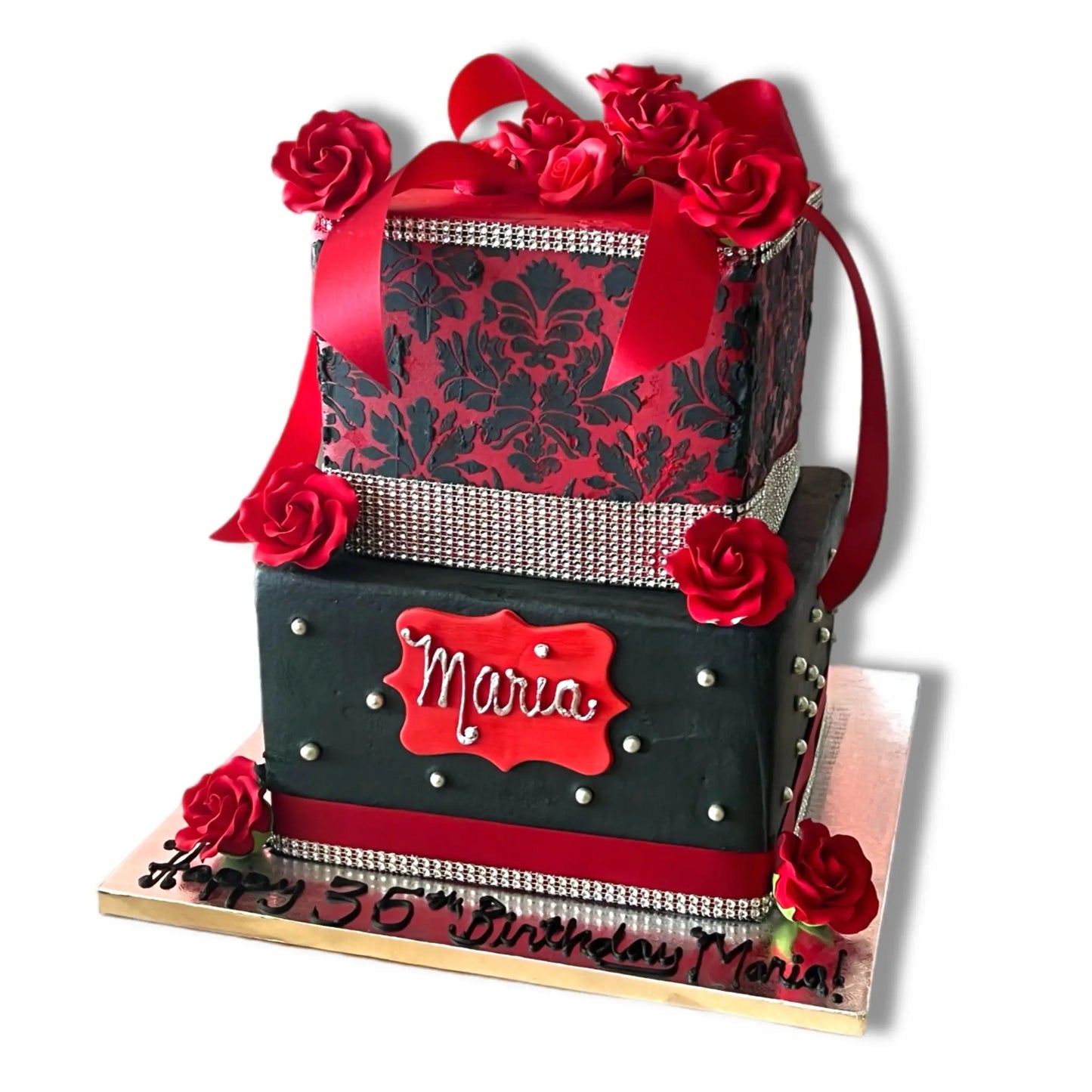 Red, Black and Silver Birthday Cake That's The Cake Bakery