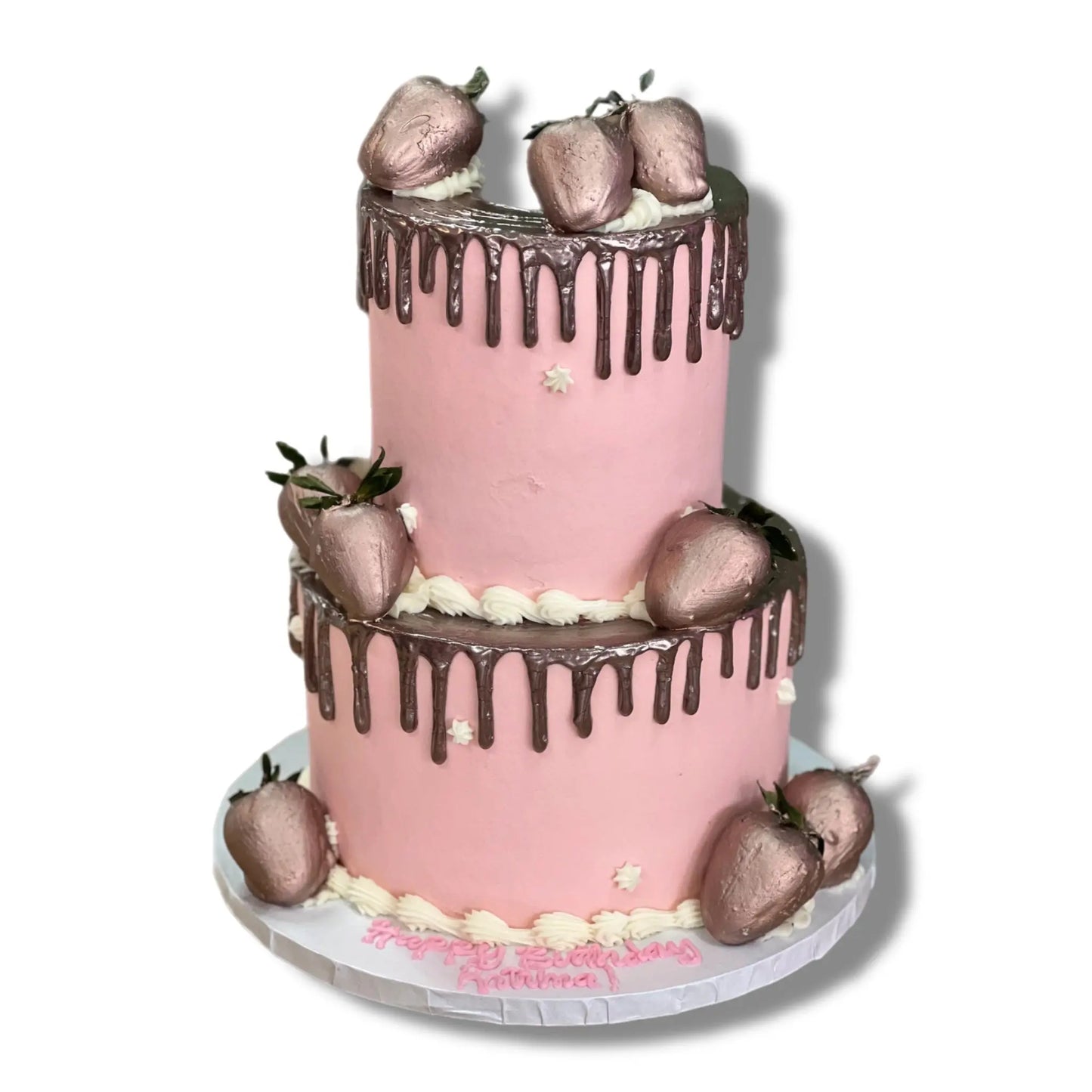 Metallic Drip Cake with Strawberries That's The Cake Bakery