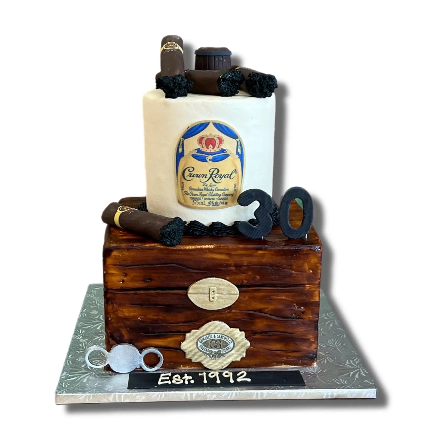 Crown Royal & Cigars Inspired Cake for a man That's The Cake Bakery