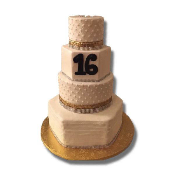Hexagon Sweet 16 White and Gold That's The Cake Bakery