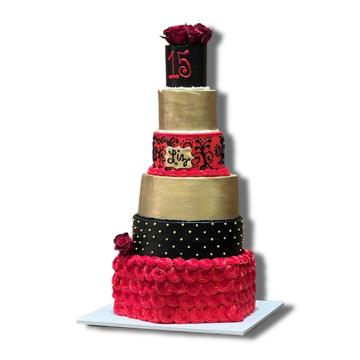 Royal Gold & Red Quincenera That's The Cake Bakery