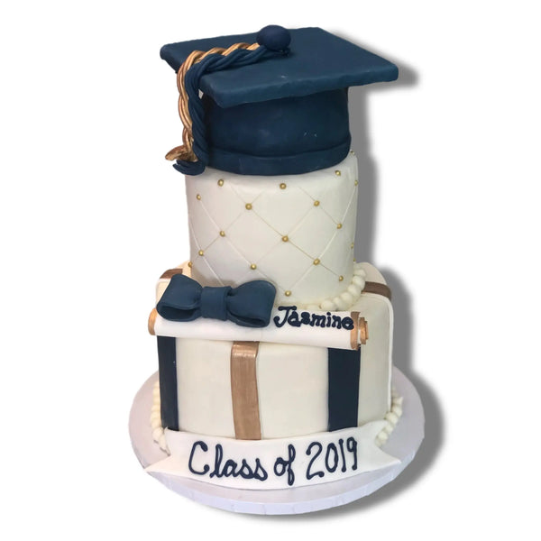 Navy Blue and Gold Graduation Cake That's The Cake Bakery