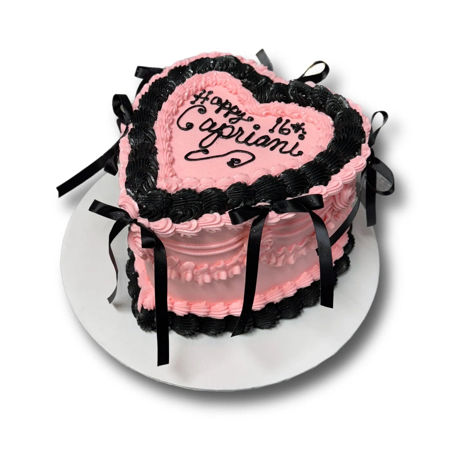 Baby Pink + Black Heart Cake That's The Cake Bakery