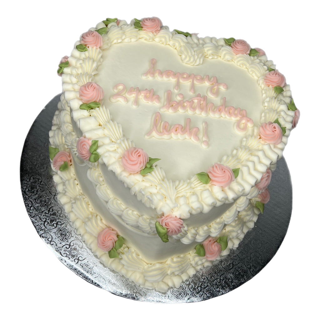 Monochromatic Icing Heart Cake with Pastel Rose's - That's The Cake Bakery