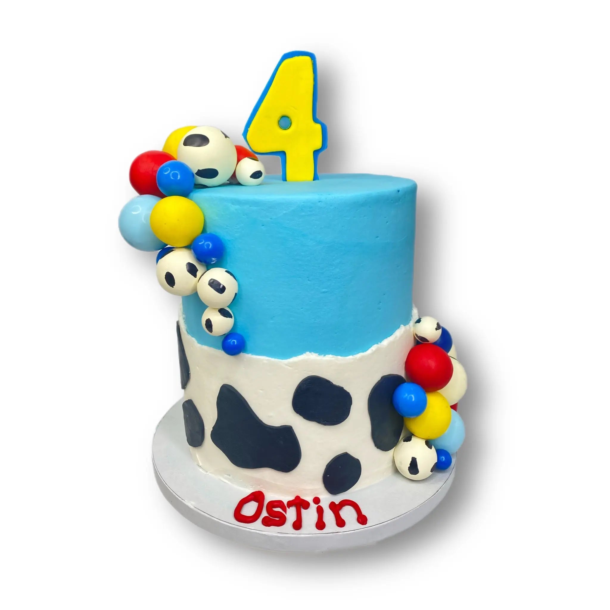 Boy Blue cake with cow print for 4 year old