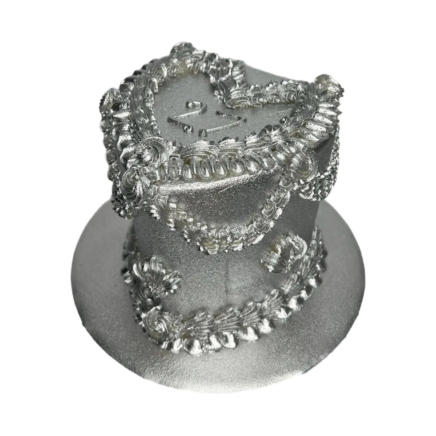 Monochromatic Metallic Heart Cake That's The Cake Bakery