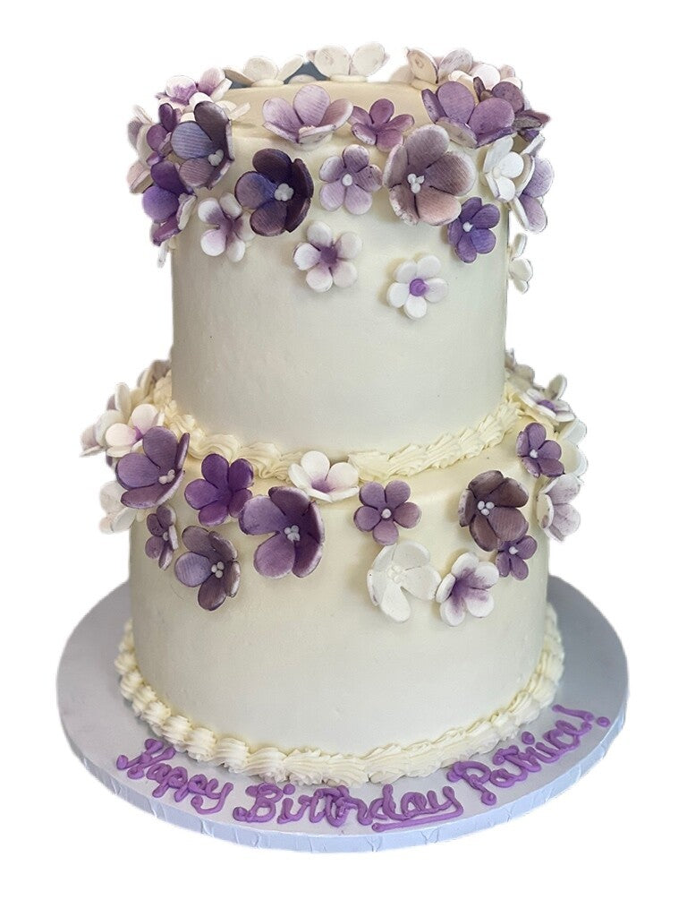 Purple Fondant Flowers Cake - That's The Cake Bakery
